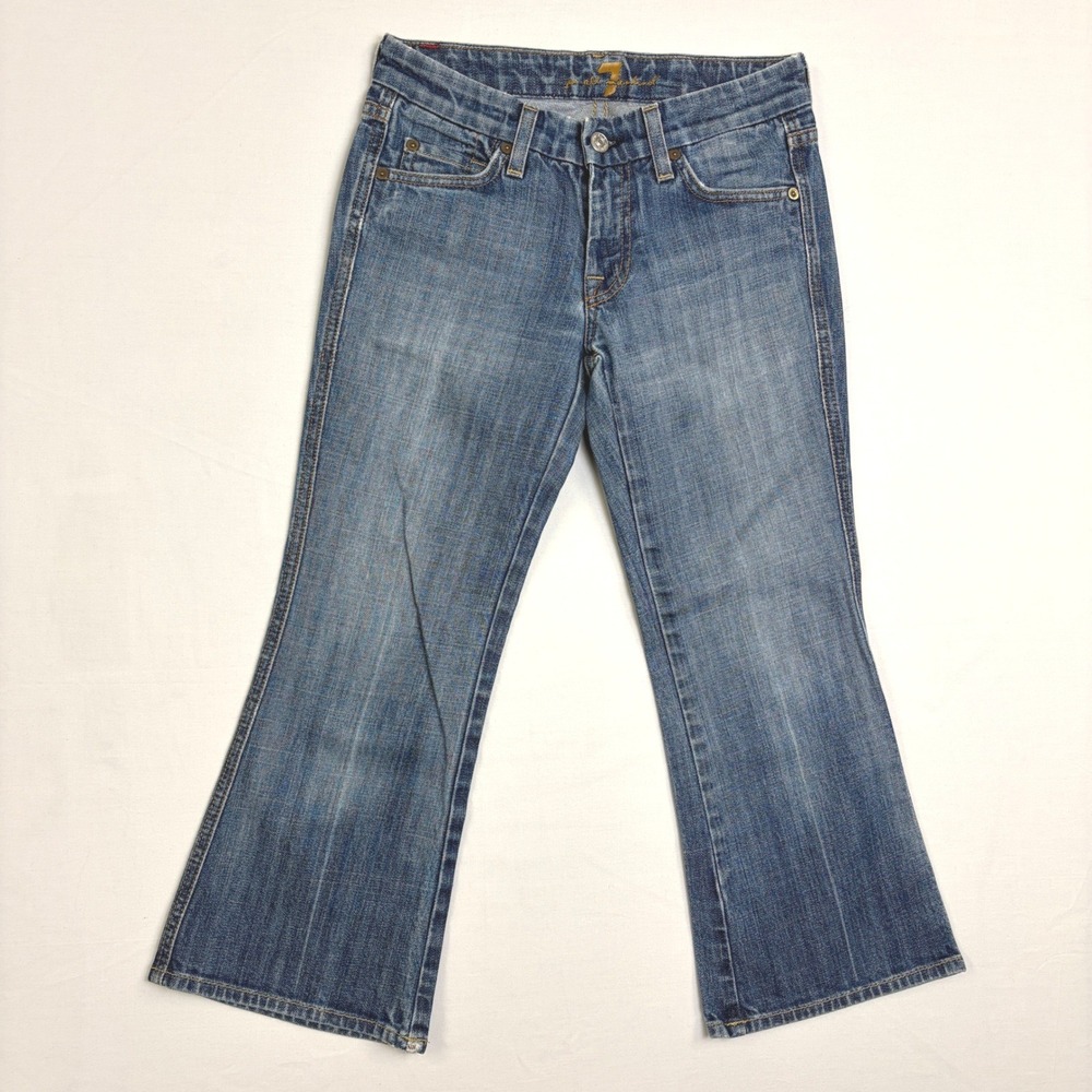 7 For All Mankind Flare Crop A Pocket Jeans Blue Wash Stretch Denim 24 Capris